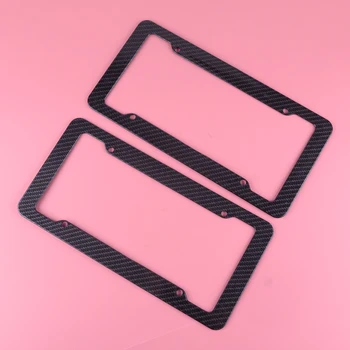 

beler 2pcs Plastic Car Front & Rear Carbon Fiber Style License Plate Frame Holder Cover Tag Fit for Most US License Plate