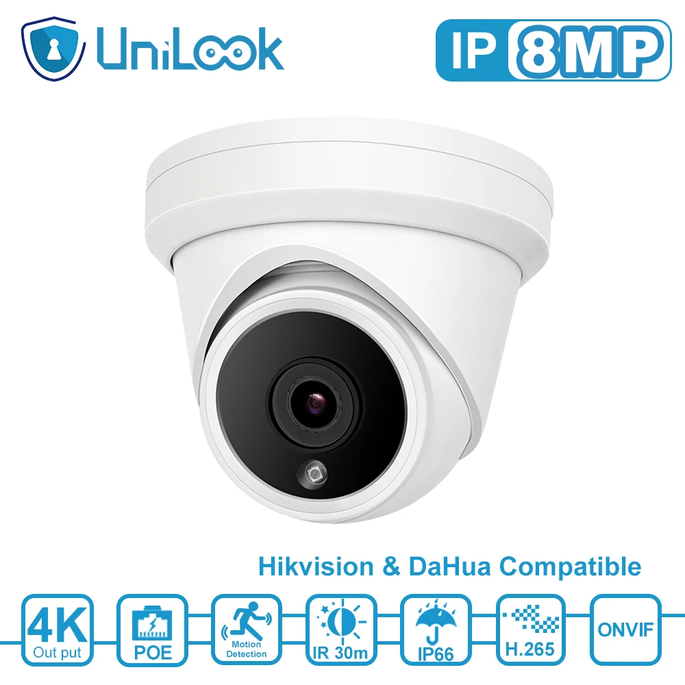 UniLook 8MP 4K Turret POE IP Camera Built in Microphone CCTV Security Camera Outdoor Hikvision Compatible ONVIF IP66 H.265 UniLook 8MP 4K Turret POE IP Camera Built in Microphone CCTV Security Camera Outdoor Hikvision Compatible ONVIF IP66 H.265