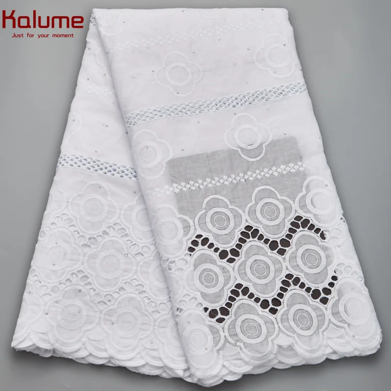 

Kalume 100% Cotton White African Lace Fabric 2021 Swiss Voile Nigerian Lace Fabric 5 Yards High Quality For Party Dress H2617