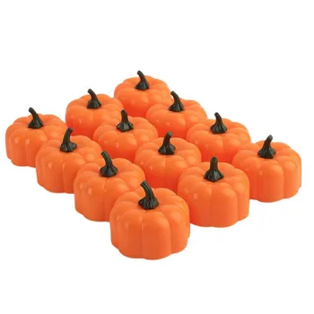 

Halloween 12 Pack LED Pumpkin Lights Jack-O'-Lantern Small Orange Flickering Tea Lights For Halloween Decorations