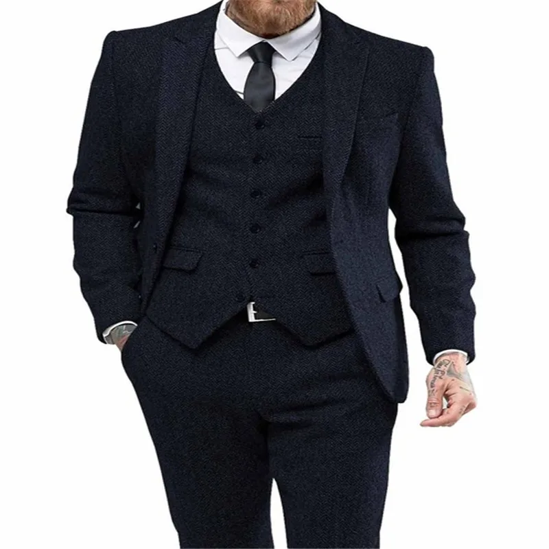 New Custom Made Costume Homme Ternos Slim Fit Winter 3 Piece Men Suits Business Groom Tuxedos Wedding Tweed Suit