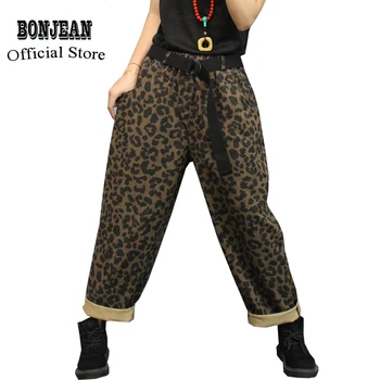 

Women Jeans Denim Pants Leopard Retro Vintage Fashion Casual Long Big Loose for Autumn Spring AZ66192819