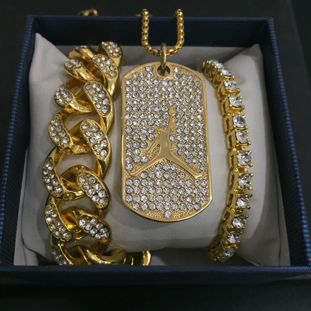 Мужское золотое ожерелье в стиле хип-хоп, ожерелье «Баскетбол», Кристальное ожерелье с кулоном из кубинского камня, ювелирные изделия для мужчин - Окраска металла: Золотой цвет