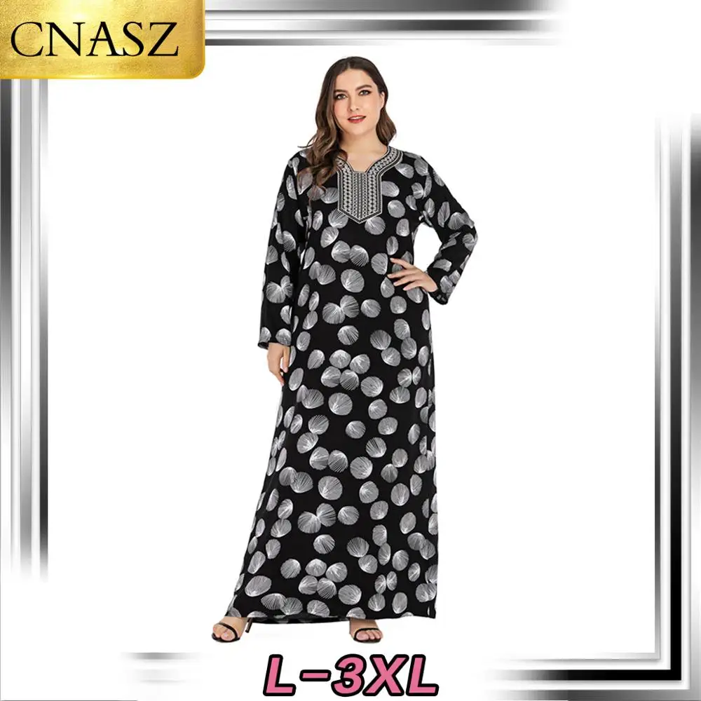 Новая мода мусульманское платье dubai abaya печатных платье с вышивкой марокканский Ближний Восток Оман большой Размеры Женская одежда
