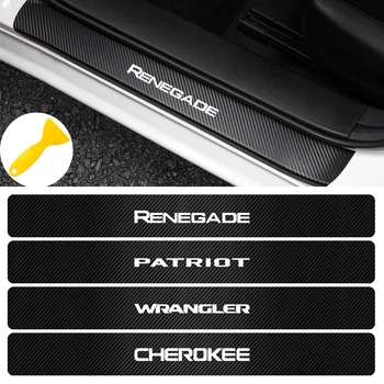 

Car styling 4Pcs Car Door Threshold Stickers For Jeep Renegade Wrangler JK Rubicon Cherokee Patriot Trail Hawk Compass