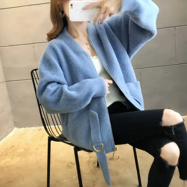 Новинка 9390 года; Короткий Одноцветный вязаный кардиган из норки; 94- 2/F, 7 рядов, 3 полки