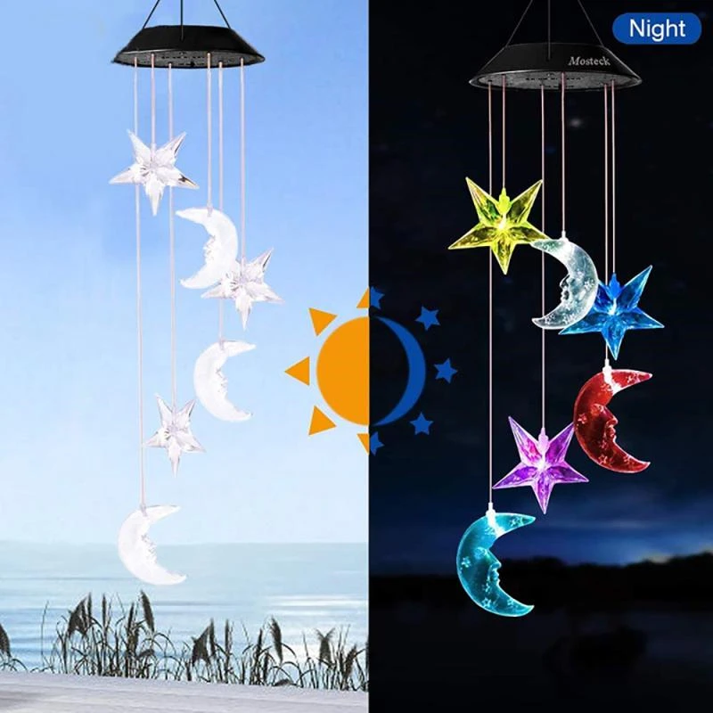 Dragonfly/Moon Star/Snowflake Wind Chime Lamp Solar LED Light Outdoor Waterproof 7 Colors Hanging Garden Festival Decor Lamp 2