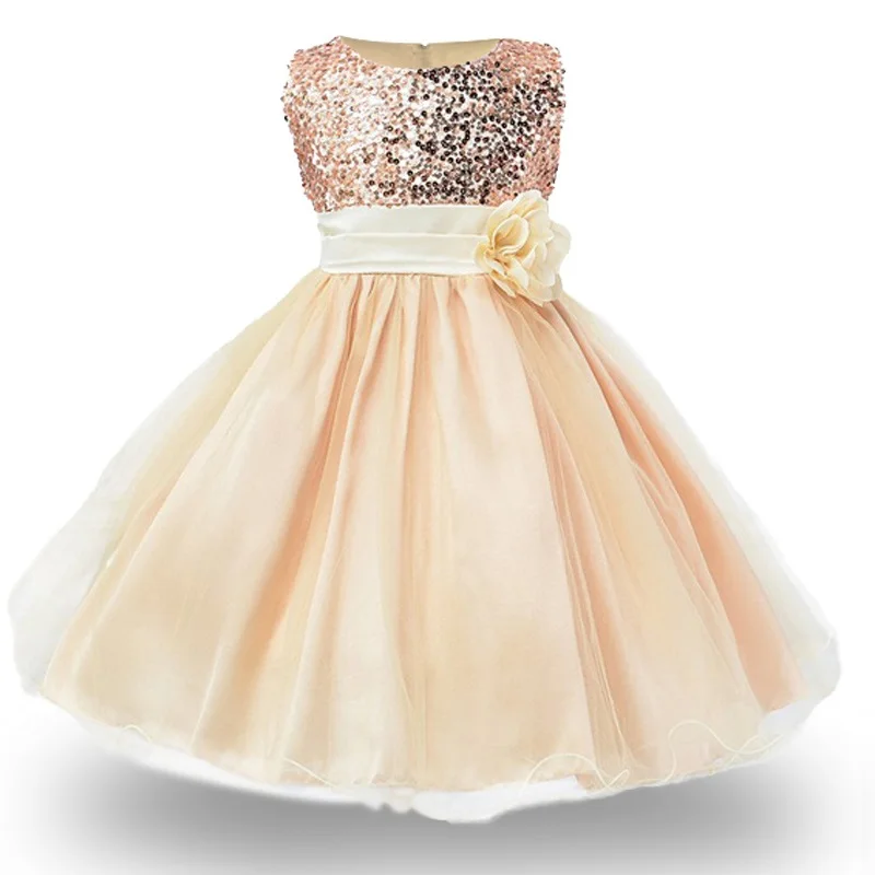 3-14yrs Hot Selling Baby Girls Flower sequins Dress High quality Party Princess Dress Children kids clothes 9colors baby dresses