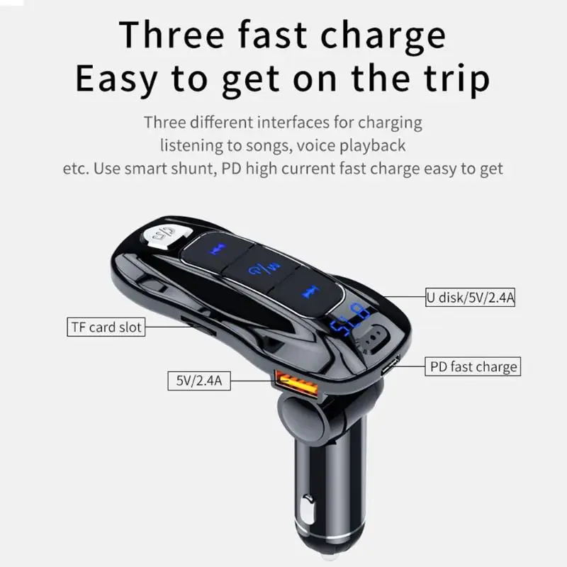 Горячая Распродажа USB Автомобильное зарядное устройство классическое нежное BC55 18 Вт PD QC 3,0 USB зарядное устройство BT Hands-free автомобильный комплект fm-передатчик mp3-плеер