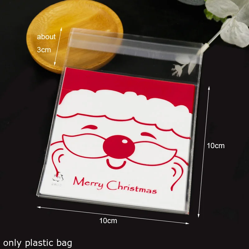 100 шт Счастливого Рождества пластиковый конверт самоклеющийся Санта-Клаус Рождественский подарок для детей пластиковая сумка-конверт почтовый отправка Сумки - Цвет: 10x10cm