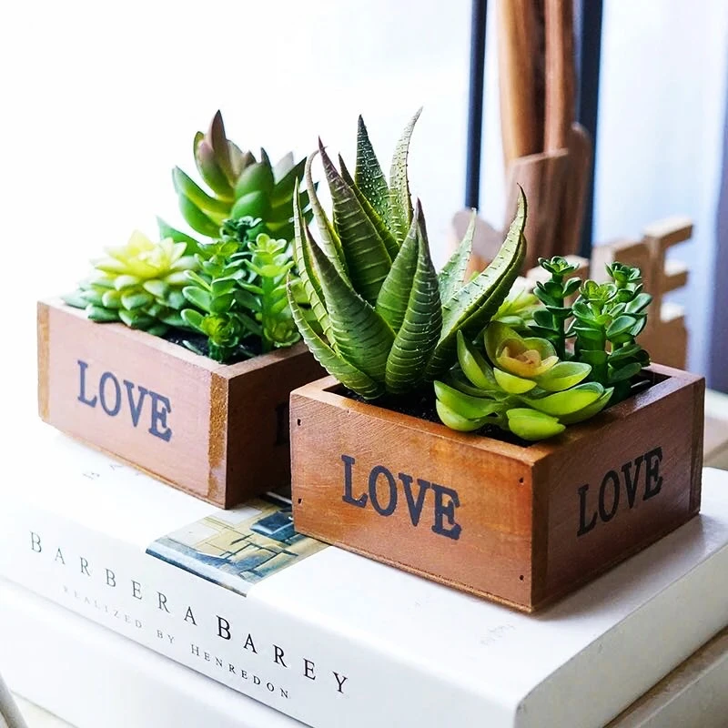 LoVE Professional Retro Small Wooden Box Pot Culture Potted Case Decor Potting Home Office Desktop
