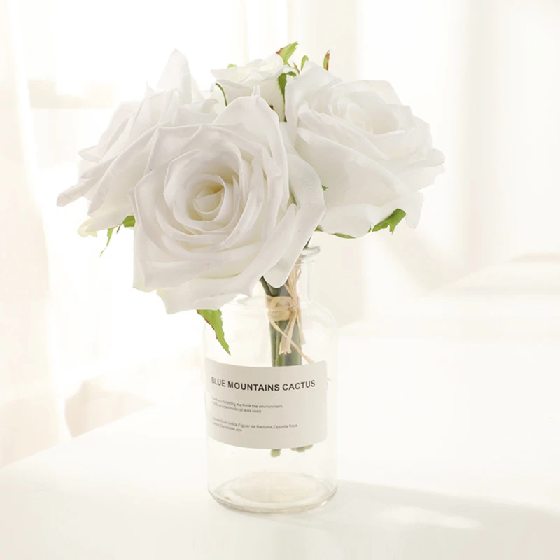 6 шт. Настоящее прикосновение латексная роза Искусственные цветы Домашнее свадебное украшение невесты держа букет высокое качество