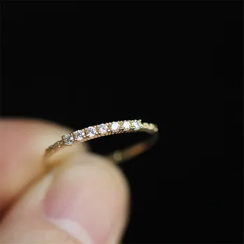 925 Sterling Silver Japanese Simple Pavé Crystal Ring Women Light Luxury Vintage Wedding Party 14k Gold Plating Jewelry Gift