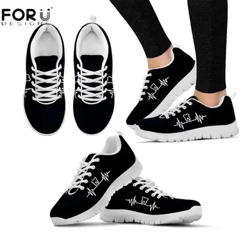 

FORUDESIGNS Cute Tooth/Teeth/Dental/Dentist Heartbeat Printed Flat Women Sneakers Casual Black Female+Shoes Brand Ladies Shoes