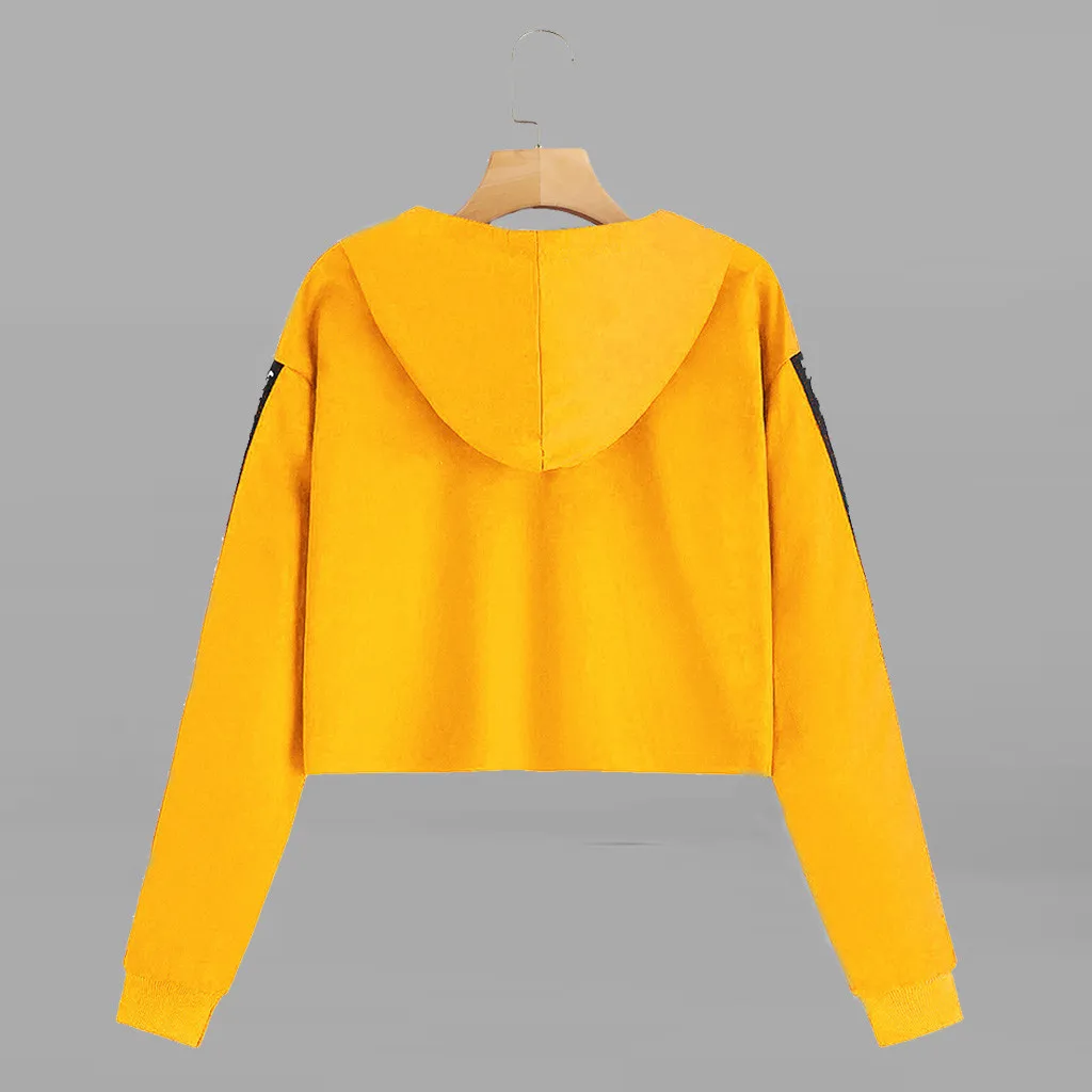 Feitong Short Streetwear Womens Sweatshirts Fashion Long Sleeve Sweatshirt Hoodie Letter Print Harajuku Sexy Autumn Pullover Top