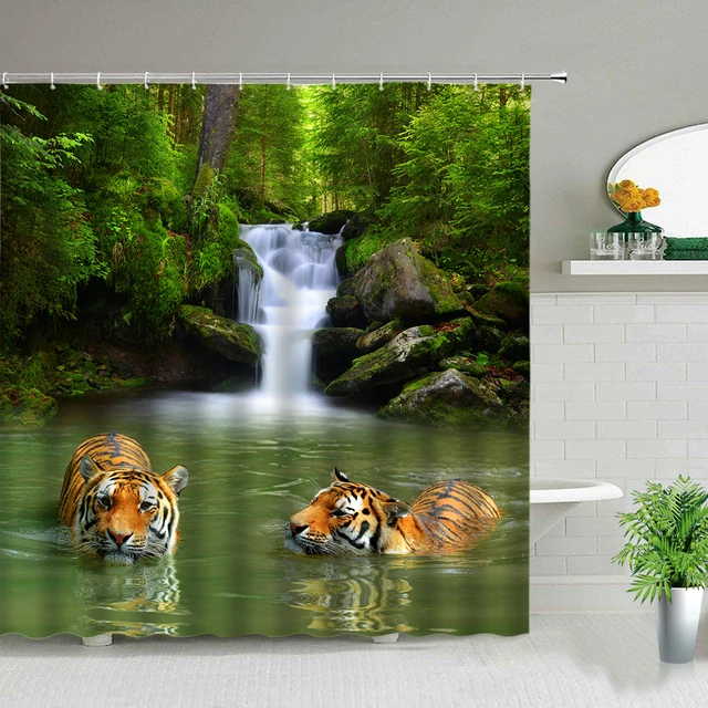 Cortinas de tigre 3D de animais brancos e tigre para quarto sala de estar  para crianças meninos e meninas, tema animal selvagem, cortinas de janela  com design de vida selvagem, tratamentos de