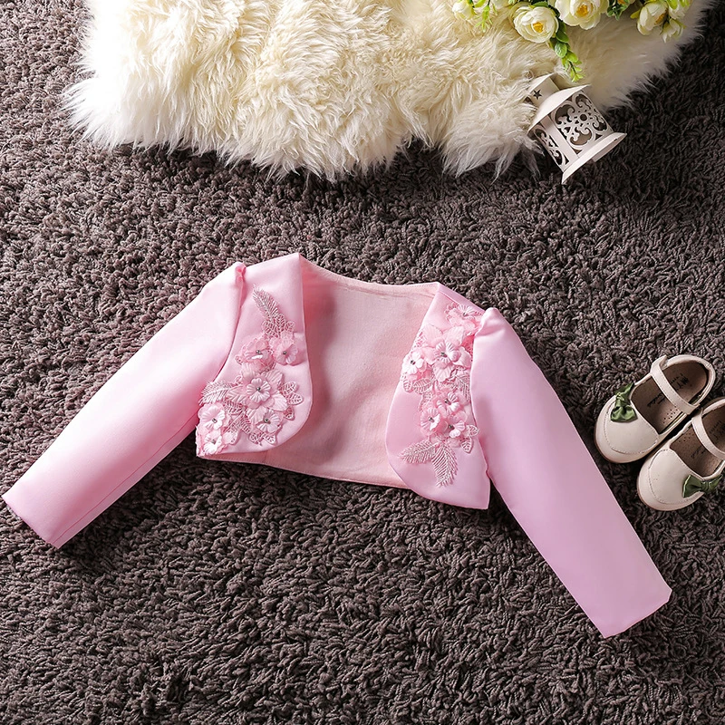 Fancy Baby Girl Cardigan Cotton Shrug Long Sleeves Coat Elegant Princess Floral Jacket For Party Wedding Pageant Party Birthday