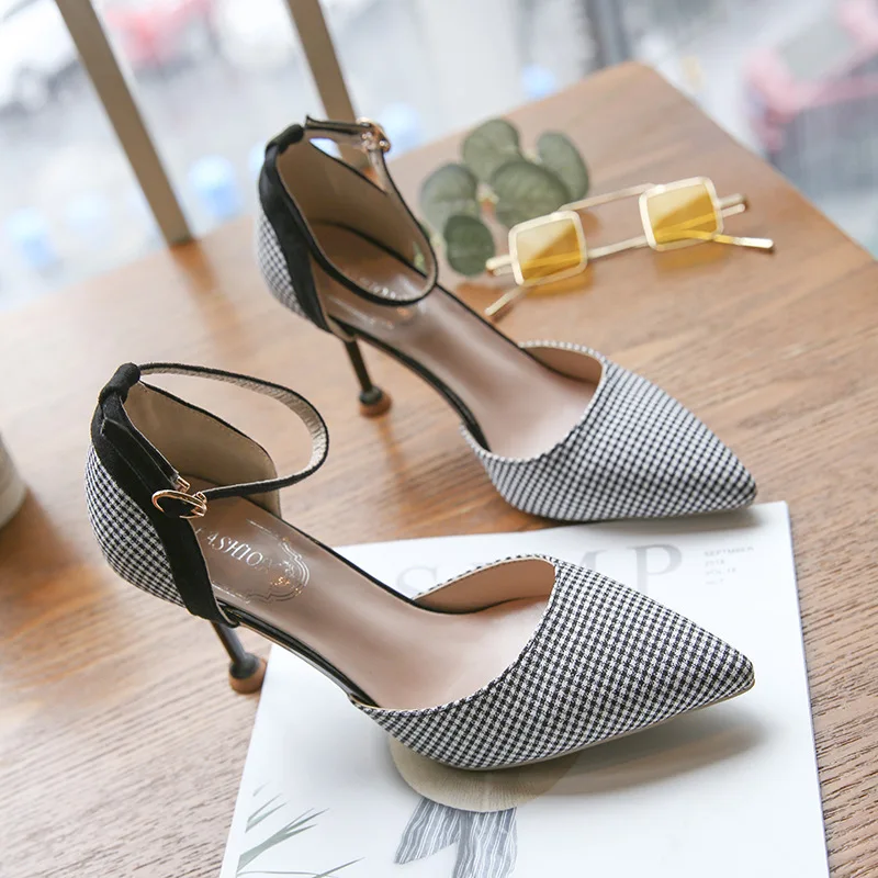 

A- line Buckle Mixed Colors Pointed-Toe WOMEN'S Shoes Korean-style 2019 Spring New Style Fashion High Heel Shoes Shallow Mouth S