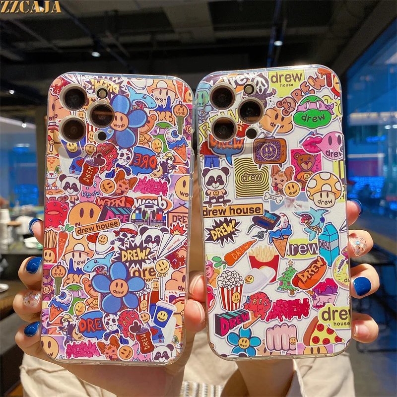 Чехол с мультяшным граффити для iPhone 11 Pro Max 12 Mini XR X XS 7 8 6 6S Plus SE 2020 мягкий