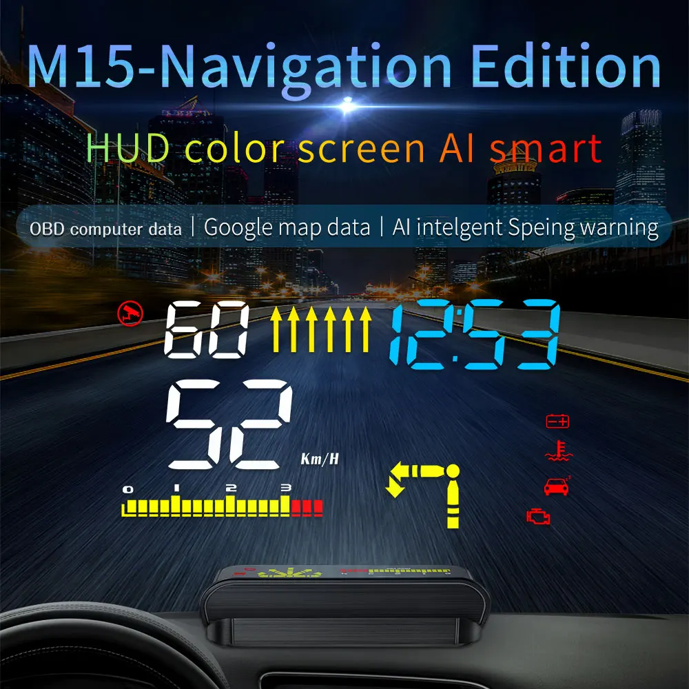 M15 vehicle-mounted display vehicle OBD speed navigation integrated projector HEAD-up display Universal display projection km/h M15 vehicle-mounted display vehicle OBD speed navigation integrated projector HEAD-up display Universal display projection km/h