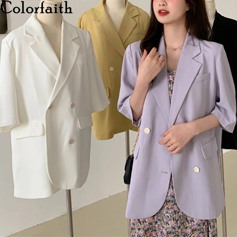 Colorfaith новинка 2021 летние женские блейзеры однотонные 4 цвета повседневные три