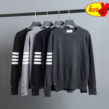 

Fashion THOM 2020 Sweaters Men Slim Fit O-Neck Pullovers Clothing Striped Wool Cotton Solid Winter Casual Coat
