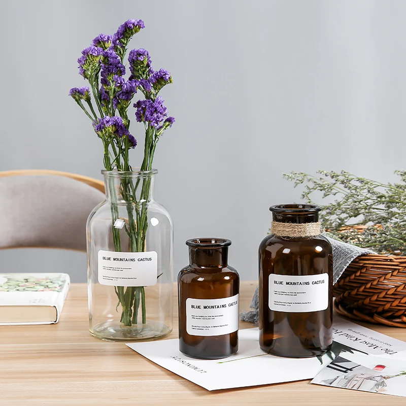 1pc Glass Vase Small Hydroponic Plant Glass Bottle Home Decoration Dried Flower Decoration Transparent Flower Vase 2