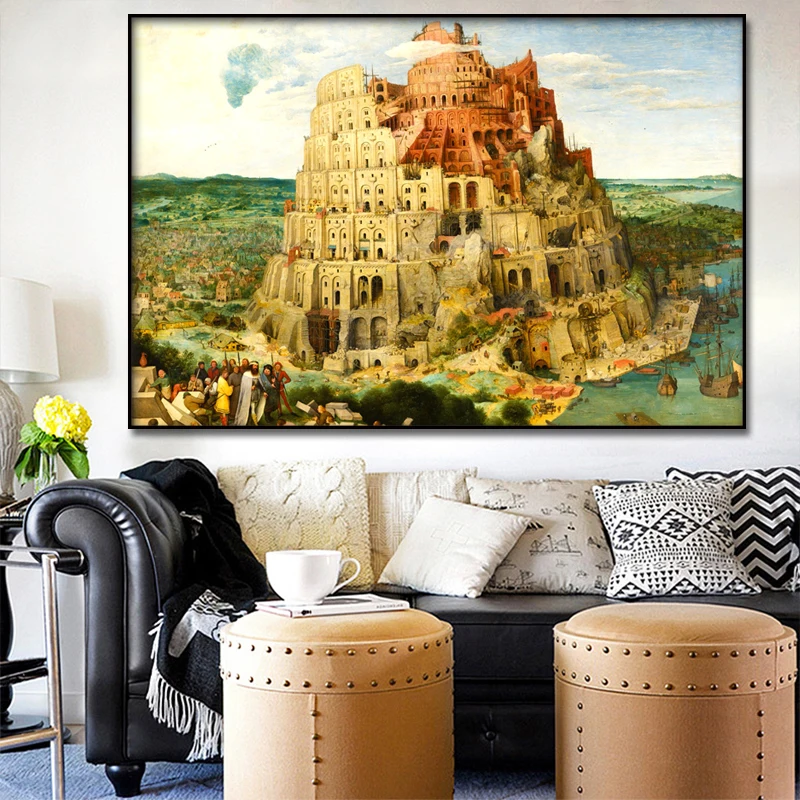 Ancient Babylon Castle in the Sky Oil Painting Posters Wall Art Print Modern  Painting Nordic Kid Bedroom Decoration Picture (4)