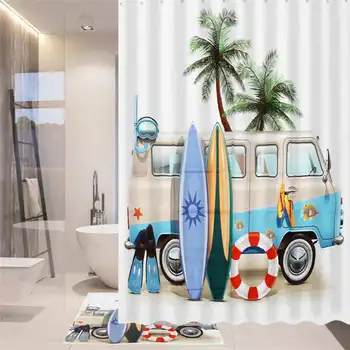 

New Shower Curtain Bathroom Mat summer happy cars Kids room Waterproof mould proof bath Bathroom Shower Curtains Mat