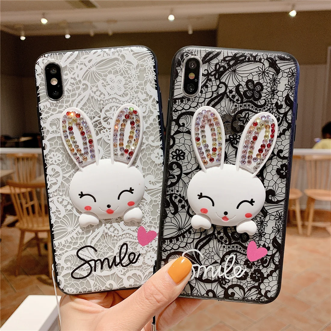 

Case for IPhone 8 7 X Xs Max 6 6s Xr Plus 5 5S SE Holder Cover Bling Lovey Stand Lace Ipone 7Plus 8Plus 6Plus Smile Glitter case