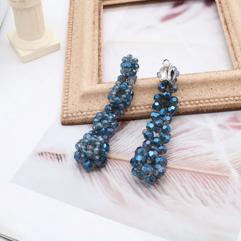 blue clip Цветок-бусины Серьги, оплетка эффектный Бохо красочные - Окраска металла: blue clip