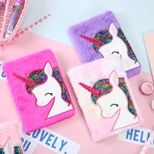 Sequin Unicorn Notebook Plush Unicorn Book Student Stationery Notebook Card Holder Photo Clip Women Travel Planner Diary Notepad