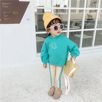 

2020 hot selling baby girls 2 pcs set smile hooded t shirt+long pants fashion spring kids girls suit 1-6t