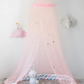 

Hanging Princess Dome Mosquito Nets With Star Style Decoration Lace Mosquitonet Kids Bed Curtain Canopy Photography Props