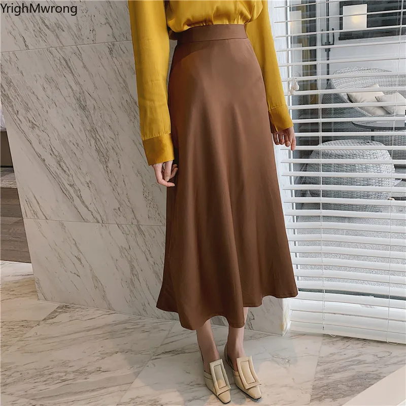 

Summer Vintage High Waist Slim Elegant Satin Silk Midi Long Skirt Boho Office OL Fashion Blusas Korean Women Sexy Two Piece Set