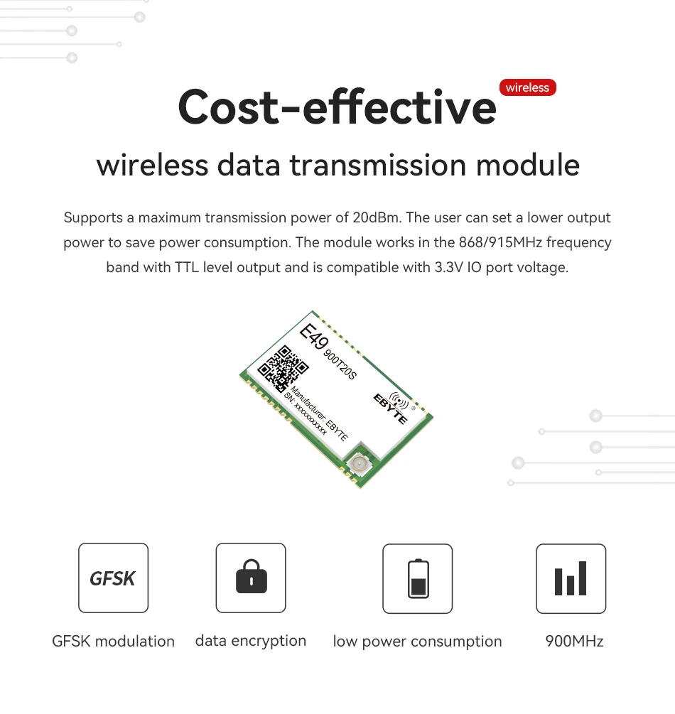 5PCS Ebyte E49-900T20S Wireless Data Transmission Module 868MHz 915MHz  IPEX/Stamp Hole UART 20dBm 2.5km SMD ISM IoT