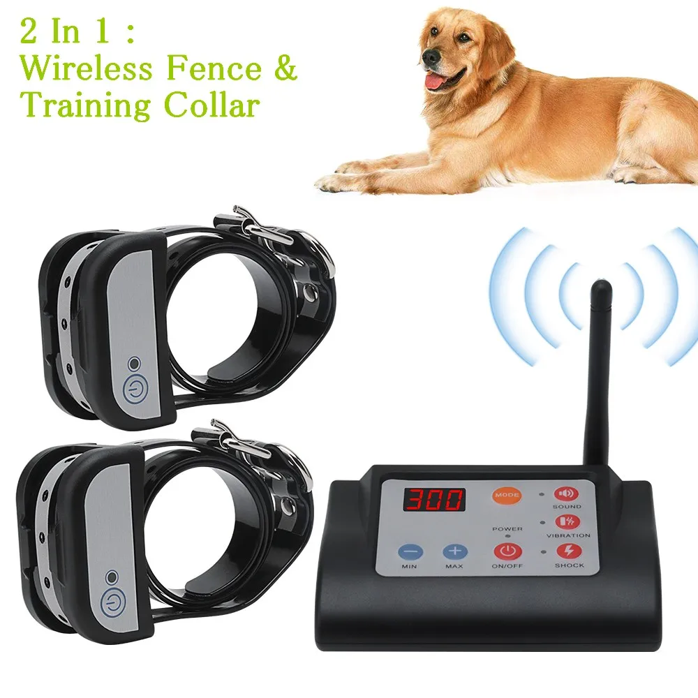 

2 In 1 Wireless Electric Pet Dog Fence & Training Collar Dog Training Collars Waterproof Rechargeable Pet Containment for 2 Dogs