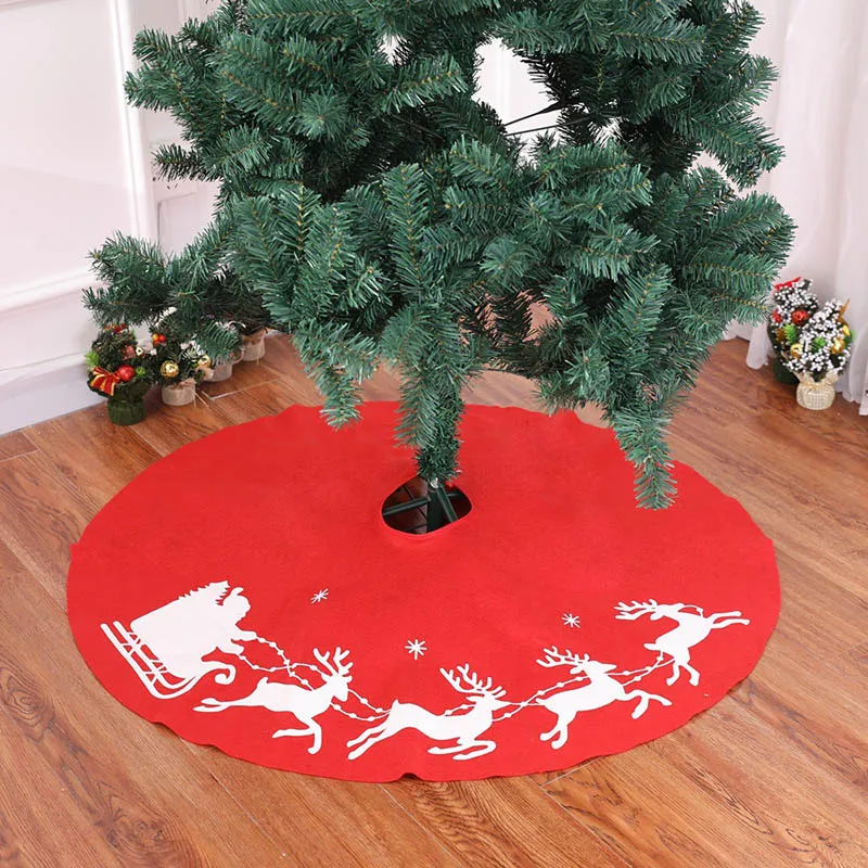 

Merry Christmas Decoration Under the Tree Elk Red 100cm Xmas Tree Skirt Felt Xmas Tree Foot Decor for Home Navidad 2020