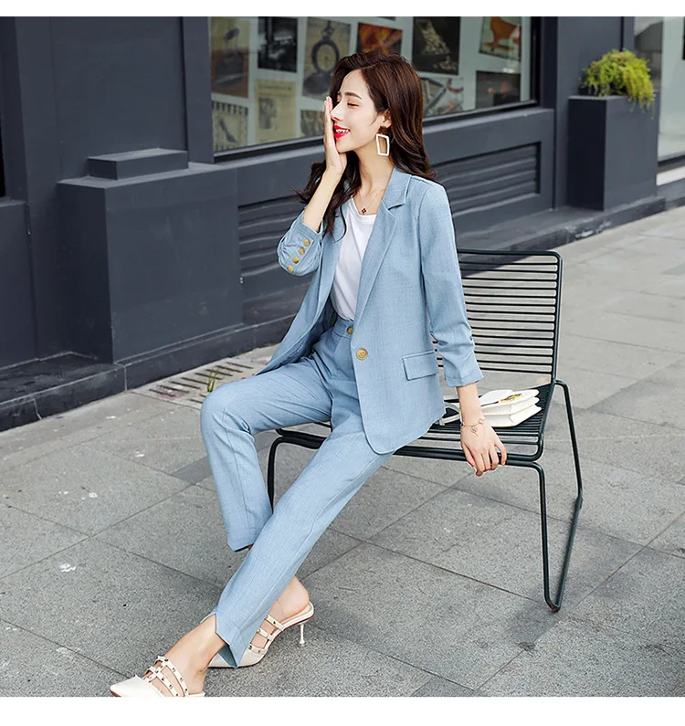 Ladies suit autumn new casual fashion single buckle temperament slim suit pants pants suit wild women's two-piece suit