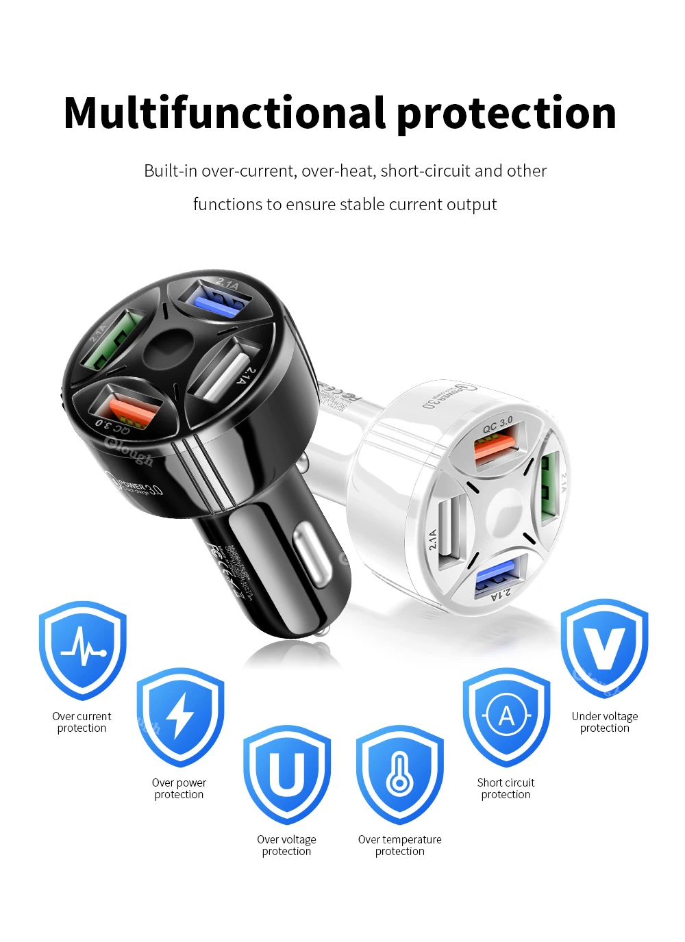 charger 100w Elough 4 Ports USB Car Charger Quick Charge 3.0 QC 3.0 7A Fast Charging For iPhone 13 12 11 Xiaomi Huawei Phone Car USB Charger 5v 3a usb c