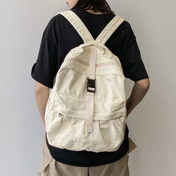 

HOCODO 2020 New Canvas Women Backpack Solid Color Travel Backpack For Teen Casual Simple Ladies Student Bags Travel Bagpacks