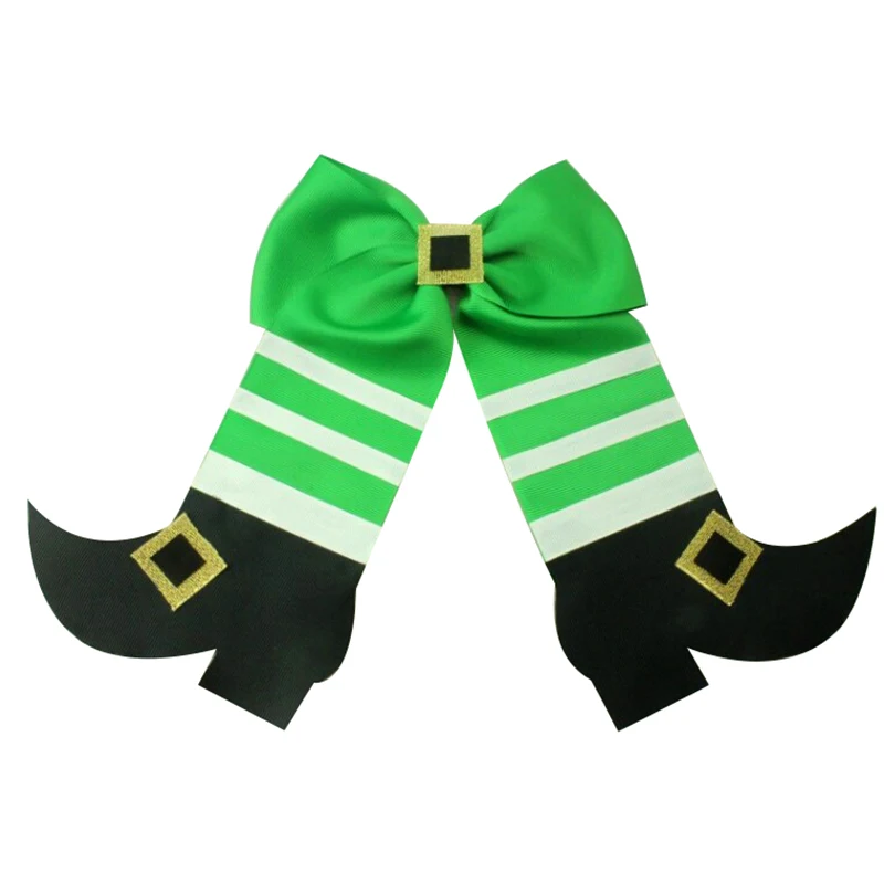 7 Inch St. Patrick'Day shoes cheer bows elastic hair bands Hair Bows Grosgrain Ribbon For Girls Hair Accessories Boutique gifts