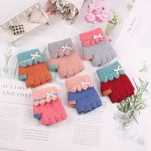 Мультяшные перчатки для детей от 3 до 6 лет, зимние детские рукавицы с Откидывающейся Крышкой и полупальцами, детские осенние ветрозащитные теплые милые перчатки для мальчиков и девочек,#445