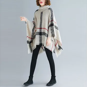 

Johnature 2020 Winter New Plus Size Batwing Long Irregular Korean Sweaters Turtleneck Loose Casual Knitting Women Sweaters