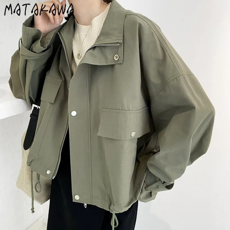MATAKAWA Streetwear 2020 Autumn Casual Women Fashion Trench Korean Style Oversize Loose Short Windbreaker Small Coat Women