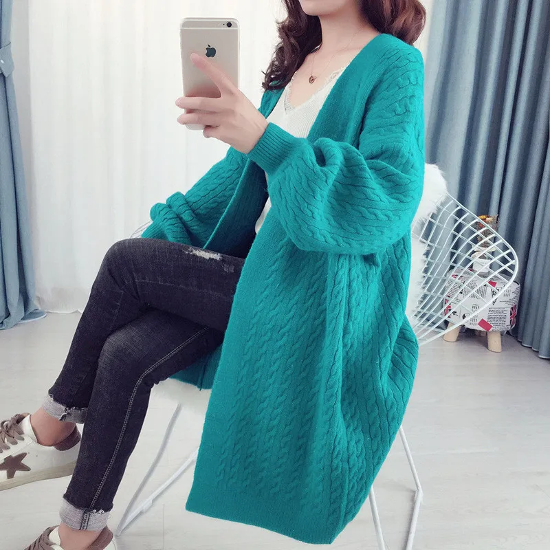 Ленивый свитер от ветра осенью и зимой корейской версии свободный длинный абзац над коленом свитер толстый кардиган пальто женский