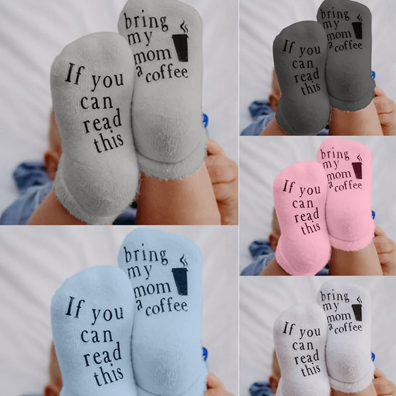 Удобные носки с буквенным принтом для девочек и мальчиков, если вы можете прочесть это, не скользящие носки-тапочки с надписью «My Mom A coffee» милые детские носки, размер