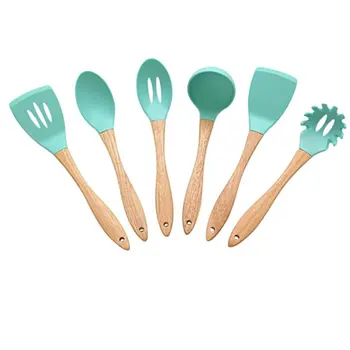 

Rubber Wood Handle Silicone Kitchenware 6 Pieces Multi-functional Kitchen Tools Shovels And Spoons Set