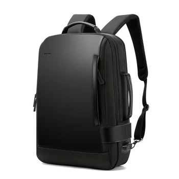 

15.6 Inch Notebook Backpack Black Contractive Leather Backpack For Men USB Charging Male Travel Backpack Nylon Mens Rucksacks