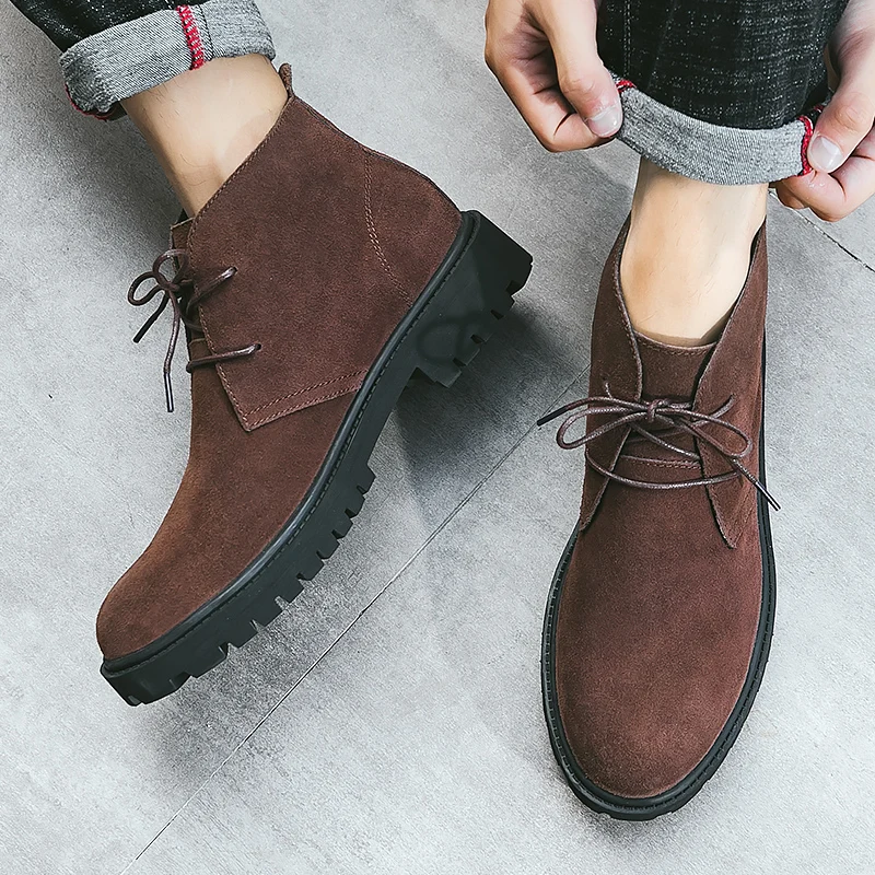 

Men's Cowhide Boots Chelsea Boots Ankle Boots Plus Velvet High-top Martin Boots Outdoor Walking Shoes Wear Resistant Casual